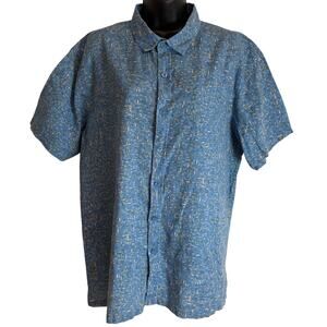Kahala 1936 Hawaiian Fish Print Button Front Shirt Blue Linen Cotton Mens XL EUC